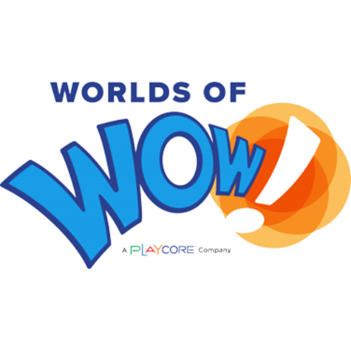 Worlds of Wow Blue orange and yellow logo